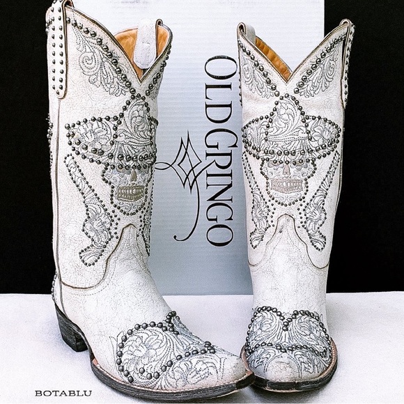 SOLD OLD GRINGO L&L Skull Studded Sombrero Pistol White Cowgirl Western Boots 8 - Picture 10 of 11